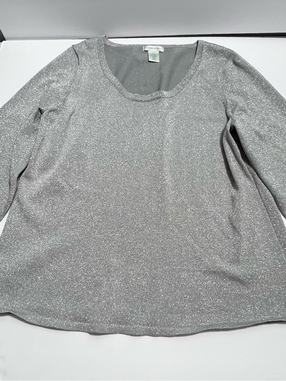 Laura Ashley Silver Sparkle Long-Sleeve Scoop Neck Top